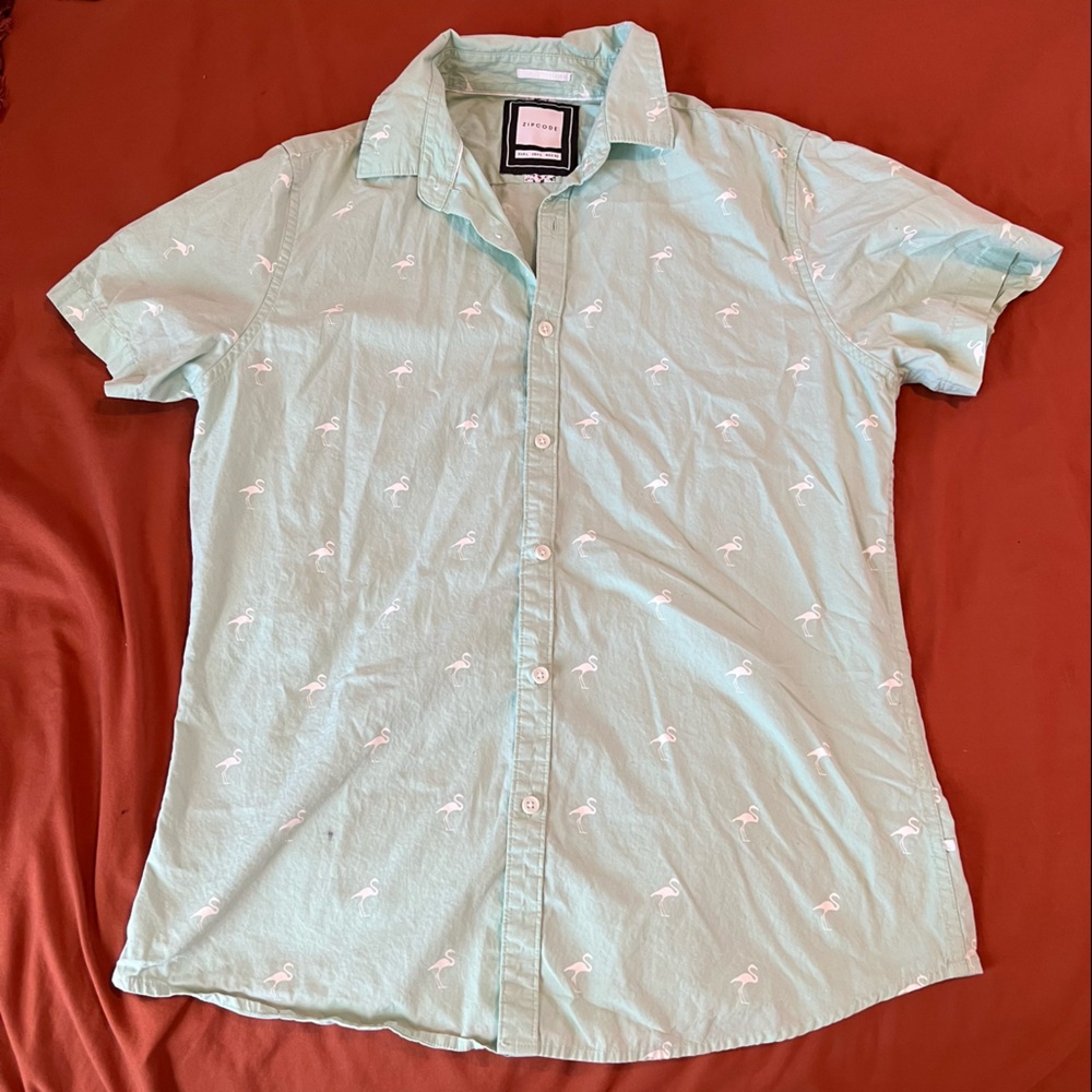 Flamingo Print Button Down